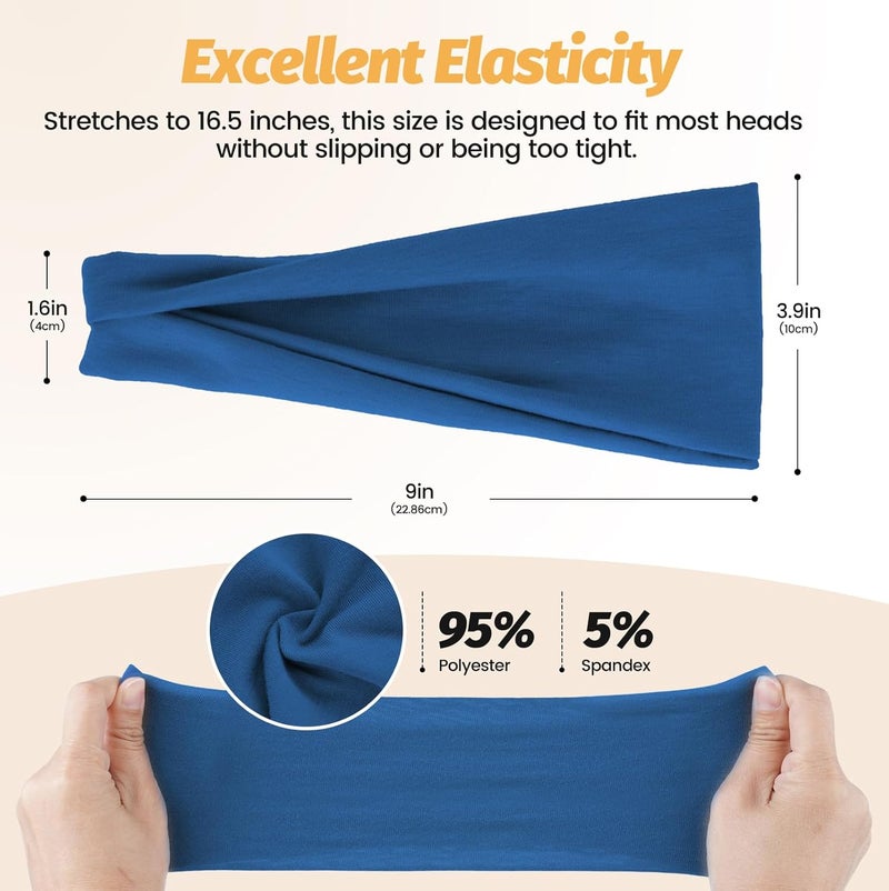 HSEM Headbands for Women - 6 Pack Wide Elastic Hair Bands | Stretchy Sweatbands Hair Bands | Soft Sports Thin Head Bands | Non-Slip Accessories Bands for Fashion, Washing Face, Workouts, Yoga, Daily Use - Image 2